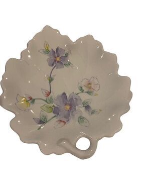 Vintage Toyo Tender Violet Candy Dish Leaf Shaped Dish Plate Porcelain Floral